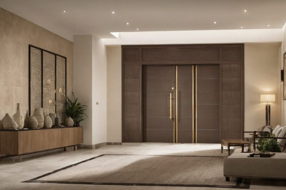 Luxury interior image showing The best Saudi villa entrance layout depends on the guest route, family route, and plot access